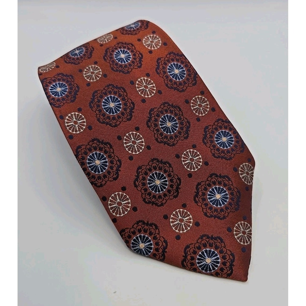 Cotswold Collection by J.S. Blank Silk Long Tie Copper w/ Medallions 3.5 X 62 in